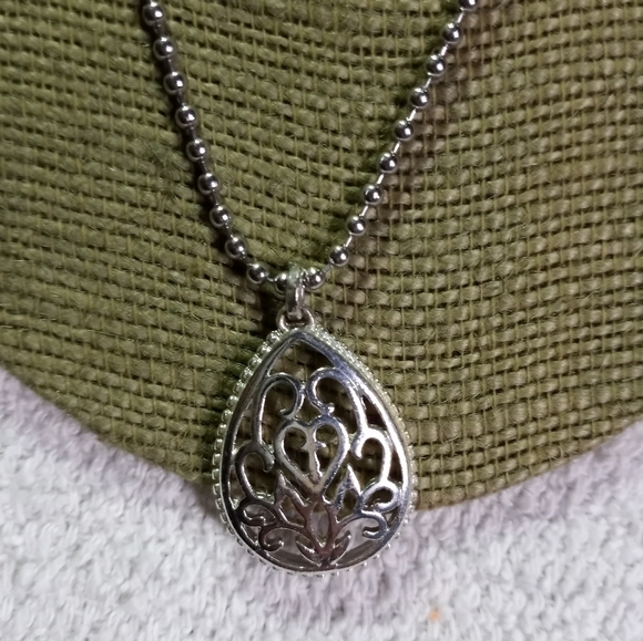 Silvertone swirl teardrop pendant on ball chain necklace - Picture 4 of 5